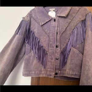 POL Lavender Corduroy Jacket with Fringe